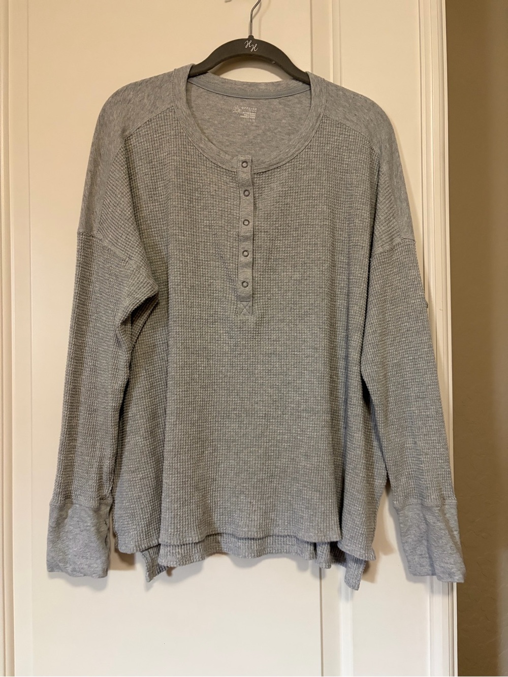 🐨🐨Relaxed Boyfriend Oversized Gray Waffle Henley L/S Top🐨🐨
